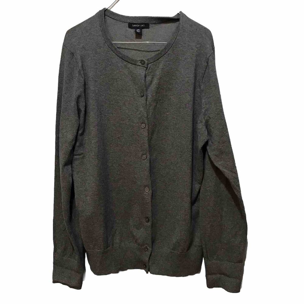 Lands End Cardigan Sweater Womens Size M Medium 10 12 Gray Button Front